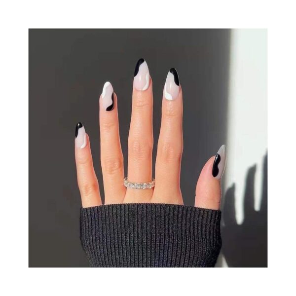 Gush Beauty Nailed It Reusable Luxury Press On Nails - Noir Swirl- Medium to Long Almond (8 pcs) - Gush Beauty