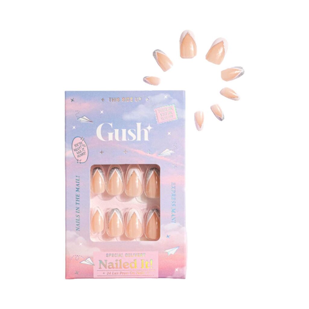 Gush Beauty Nailed It Reusable Luxury Press On Nails - Shimmery French Tips - Medium Round (8 pcs) - Gush Beauty