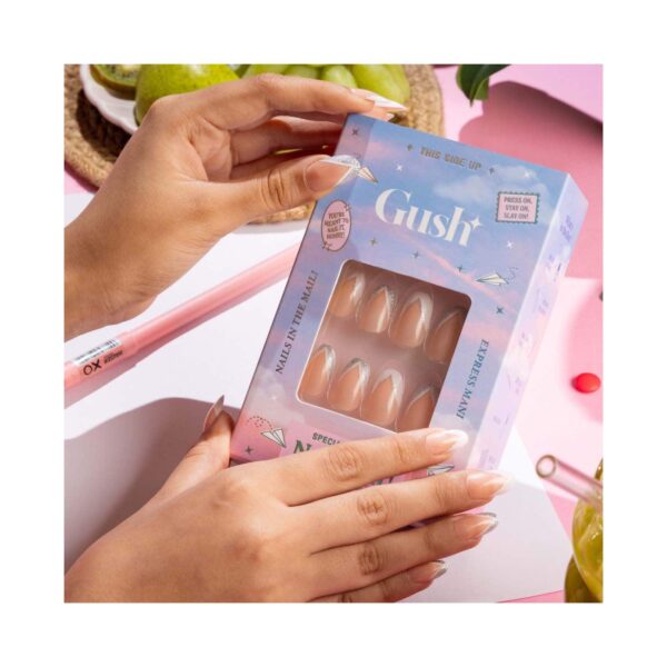 Gush Beauty Nailed It Reusable Luxury Press On Nails - Shimmery French Tips - Medium Round (8 pcs) - Gush Beauty
