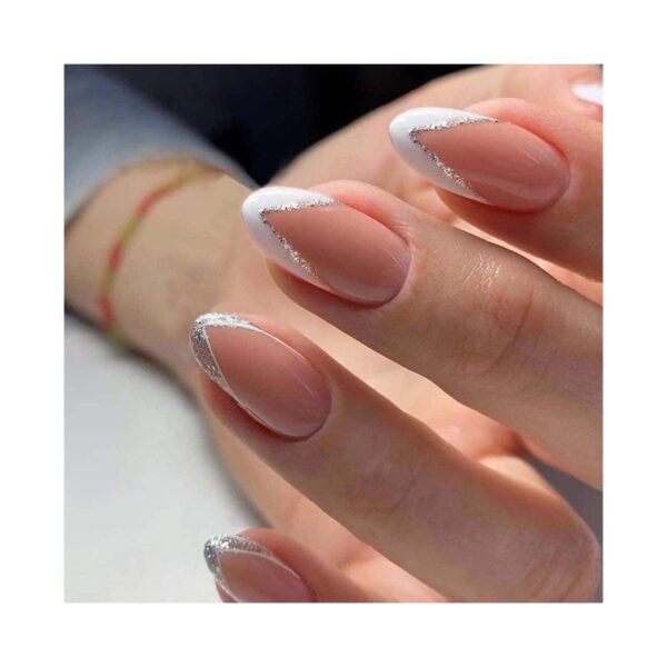 Gush Beauty Nailed It Reusable Luxury Press On Nails - Shimmery French Tips - Medium Round (8 pcs) - Gush Beauty