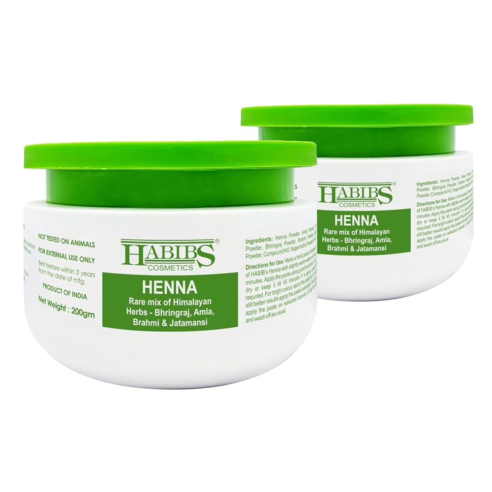 HABIBS COSMETICS Habibs Natural Henna Mehndi Powder Enriched With Bhringraj, Amla, Brahmi,Jatamansi For Natural Hair Coloring 200Gm Pack Of 2