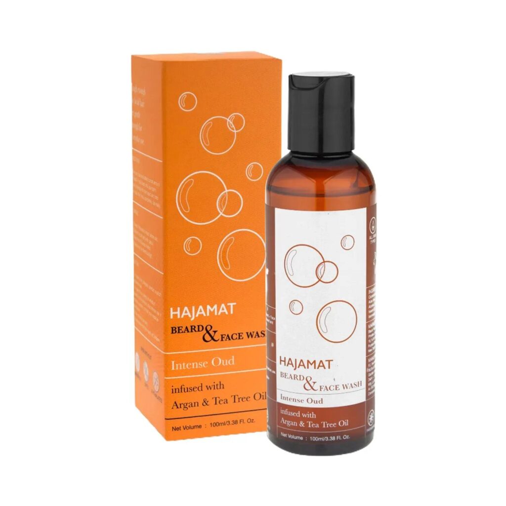 Hajamat Beard & Face Wash With Argan & Tea Tree, Intense Oud Fragrance 100 ml - Hajamat