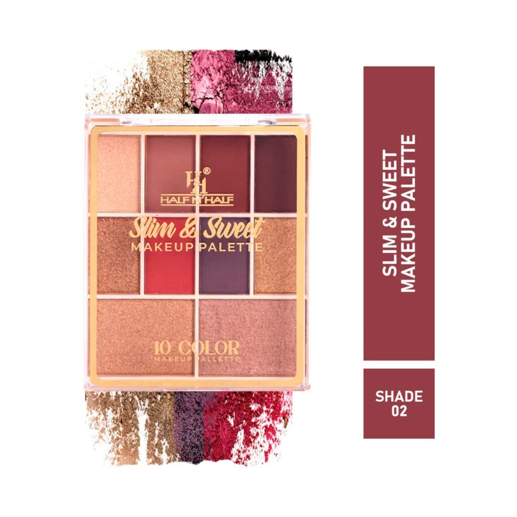 Half N Half 10 Shades Eyeshadow Baked Highlighter Blush Slim & Sweet Makeup Palette - 02 Shade (14g) - Half N Half