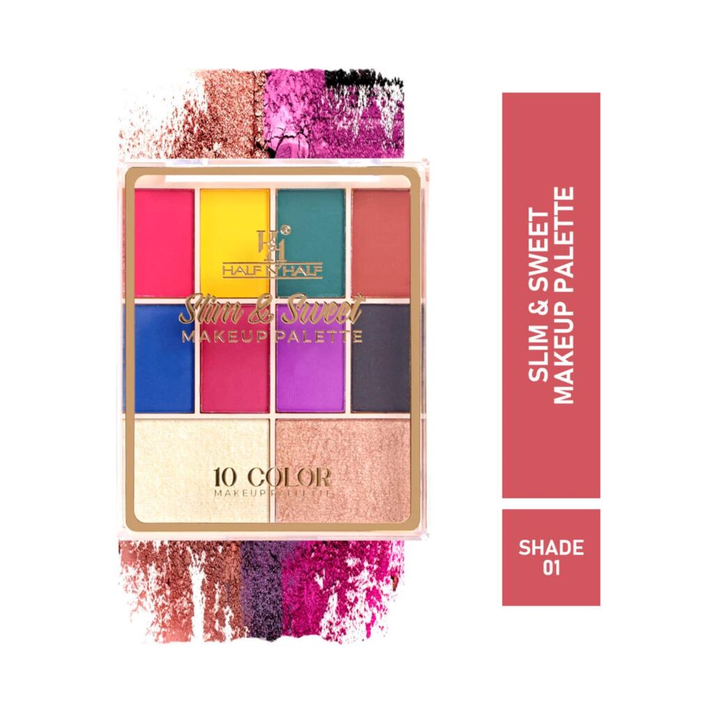 Half N Half 10 Shades Eyeshadow Baked Highlighter Blush Slim & Sweet Makeup Palette - 01 Shade (14g) - Half N Half