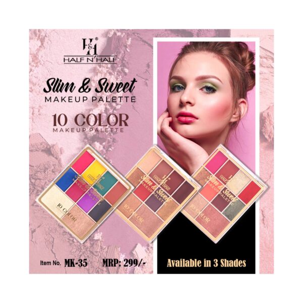 Half N Half 10 Shades Eyeshadow Baked Highlighter Blush Slim & Sweet Makeup Palette - 02 Shade (14g) - Half N Half