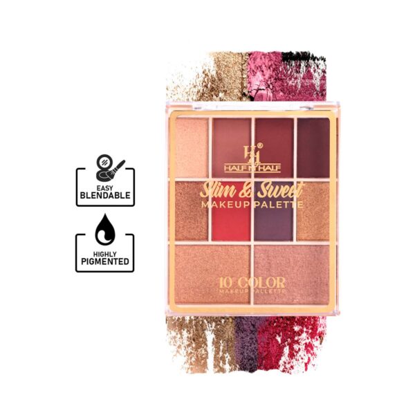 Half N Half 10 Shades Eyeshadow Baked Highlighter Blush Slim & Sweet Makeup Palette - 02 Shade (14g) - Half N Half