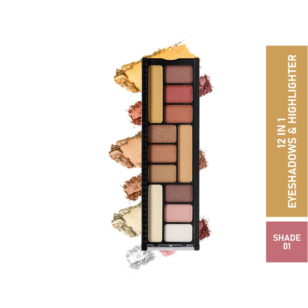 Half N Half 12-In-1 Eyeshadow & Highlighter Makeup Kit - 01 Multicolour (12g) - Half N Half
