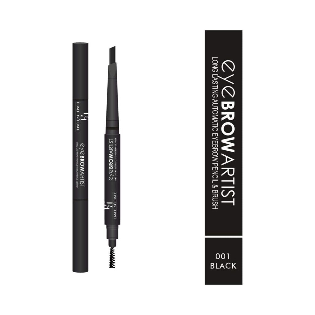 Half N Half Eye Brow Artist Long Lasting Automatic Eyebrow Pencil & Brush - 001 Black (0.4g) - Half N Half