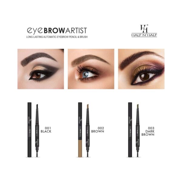 Half N Half Eye Brow Artist Long Lasting Automatic Eyebrow Pencil & Brush - 003 Dark Brown (0.4g) - Half N Half