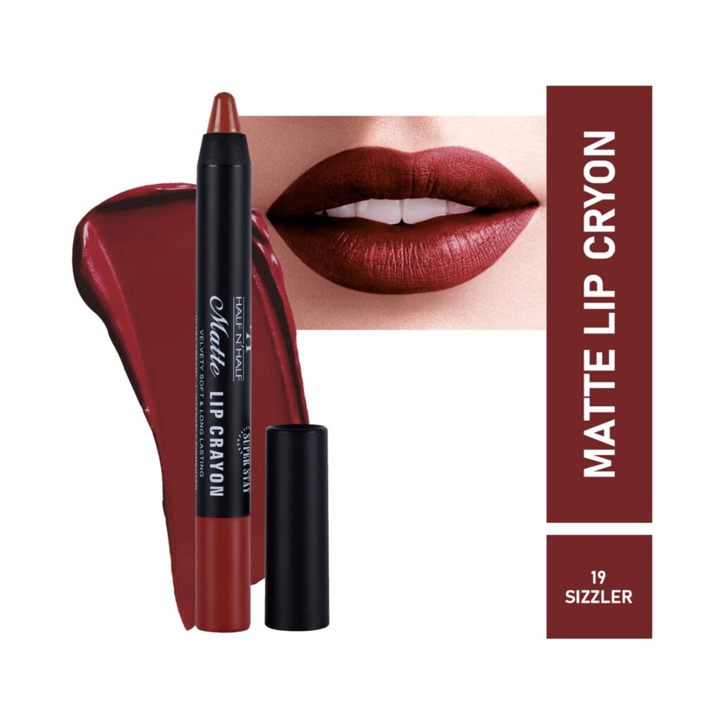 Half N Half Matte Velvet Soft & Long Lasting 24h Super Stay Lip Crayon - 19 Sizzler (3.5g) - Half N Half