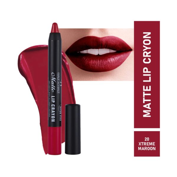 Half N Half Matte Velvet Soft & Long Lasting 24h Super Stay Lip Crayon - 20 Xtreme Maroon (3.5g) - Half N Half
