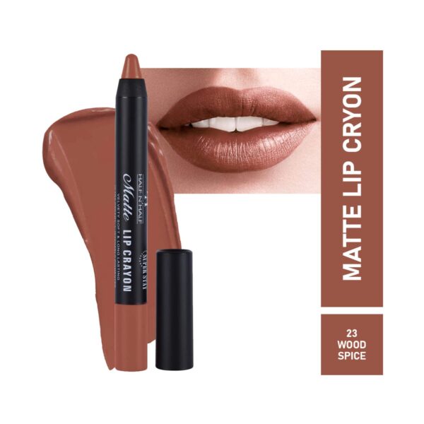 Half N Half Matte Velvet Soft & Long Lasting 24h Super Stay Lip Crayon - 23 Wood Spice (3.5g) - Half N Half