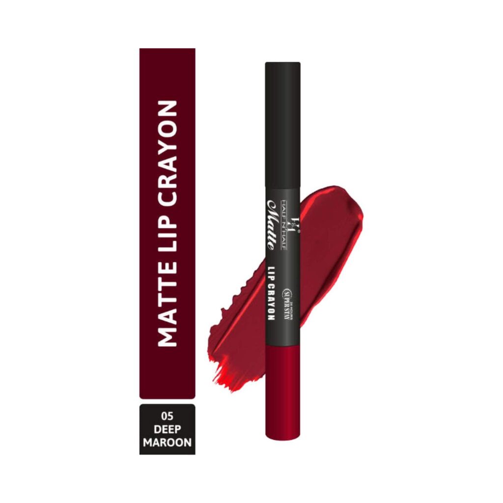 Half N Half Matte Velvet Soft & Long Lasting 24h Superstay Lip Crayon - 05 Deep Maroon (3.5g) - Half N Half