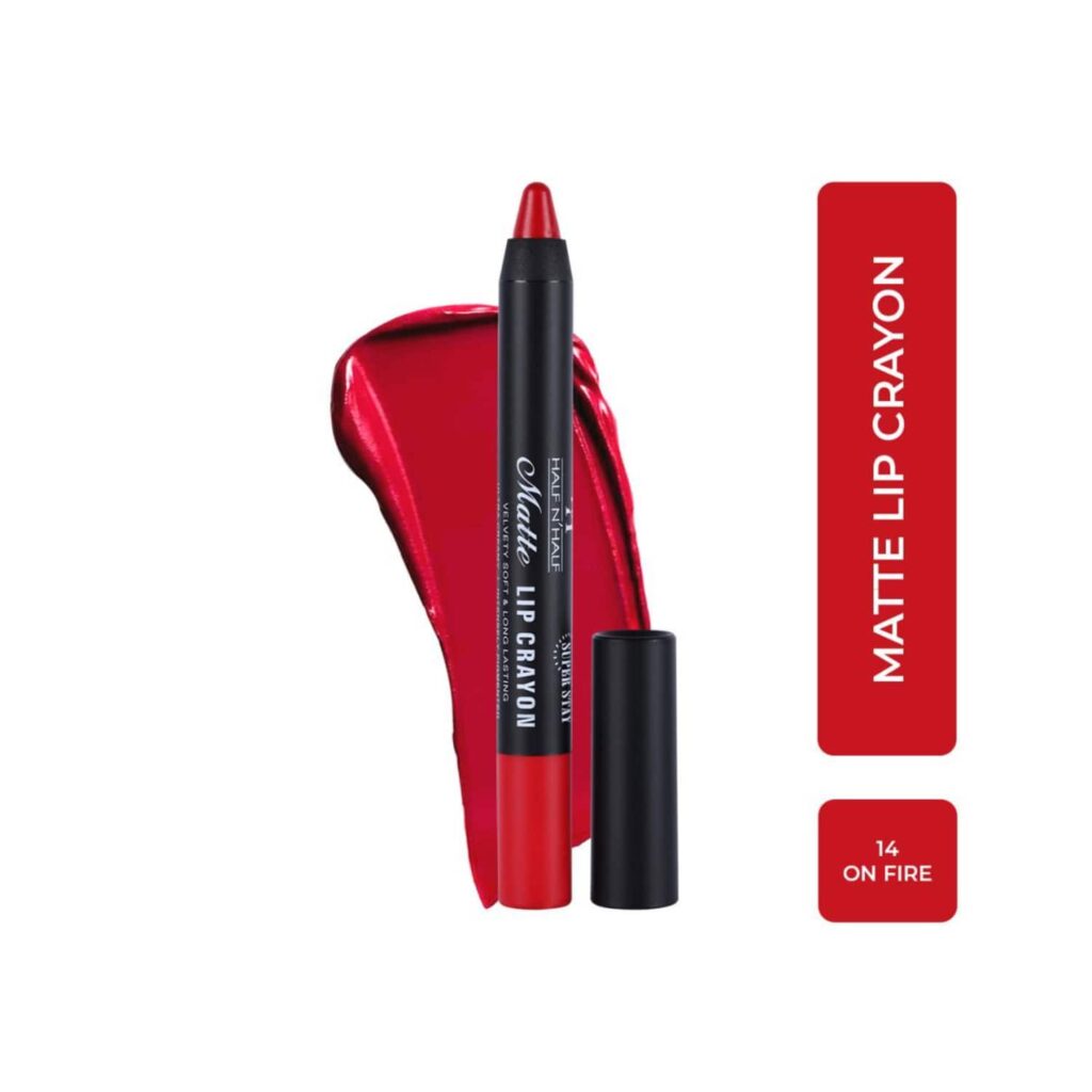 Half N Half Matte Velvet Soft & Long Lasting 24h Superstay Lip Crayon - 14 On Fire (3.5g) - Half N Half