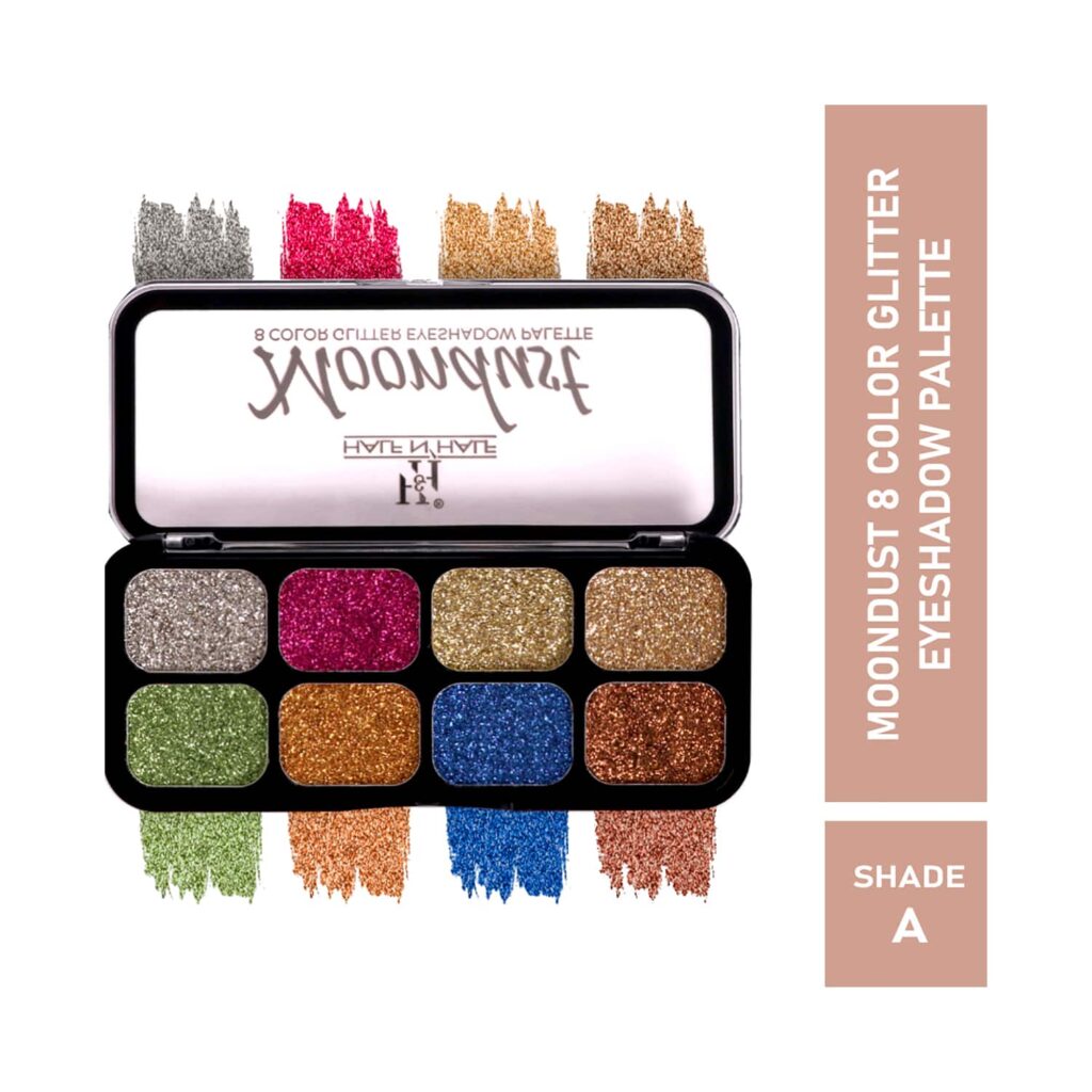 Half N Half Moondust 8 Color Glitter Eyeshadow Makeup Palette - Shade A (12g) - Half N Half
