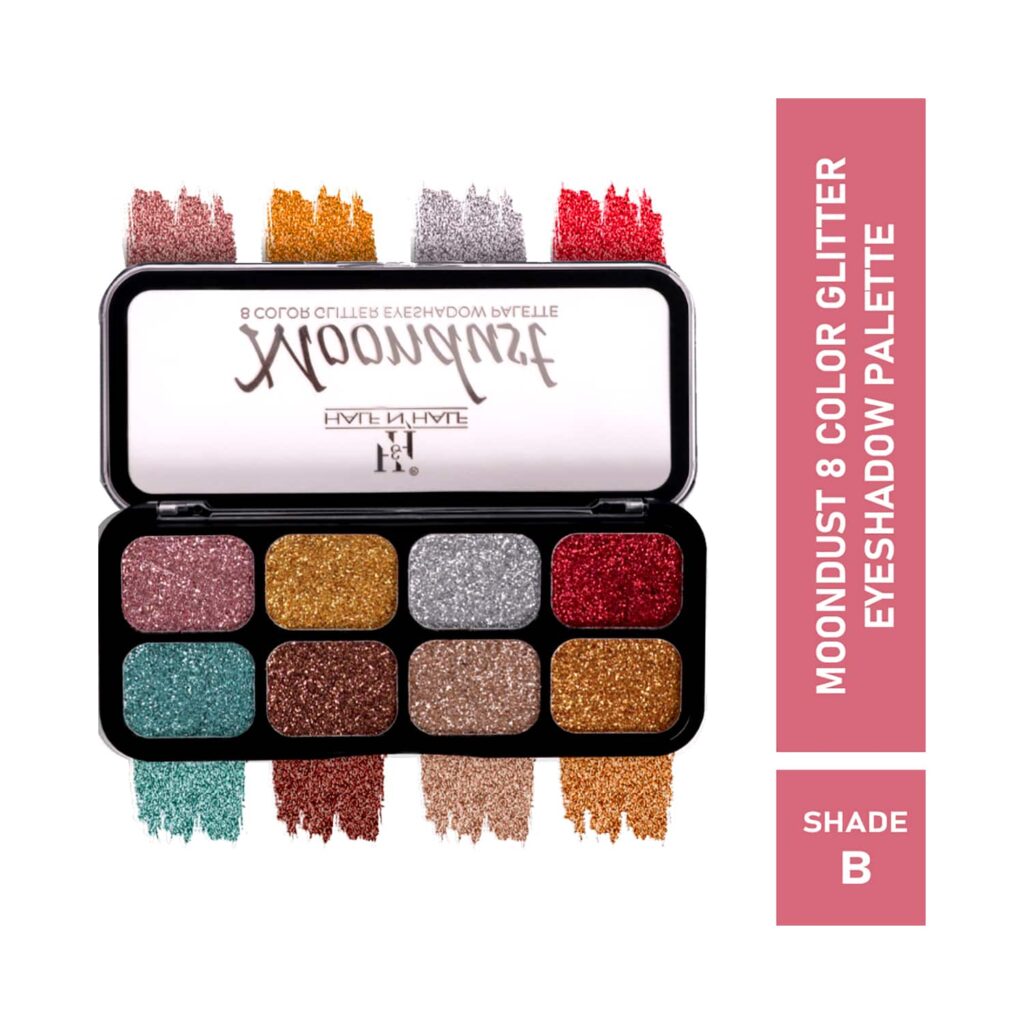 Half N Half Moondust 8 Color Glitter Eyeshadow Makeup Palette - Shade B (12g) - Half N Half