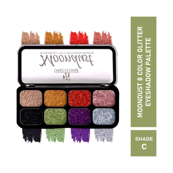 Half N Half Moondust 8 Color Glitter Eyeshadow Makeup Palette - Shade C (12g) - Half N Half