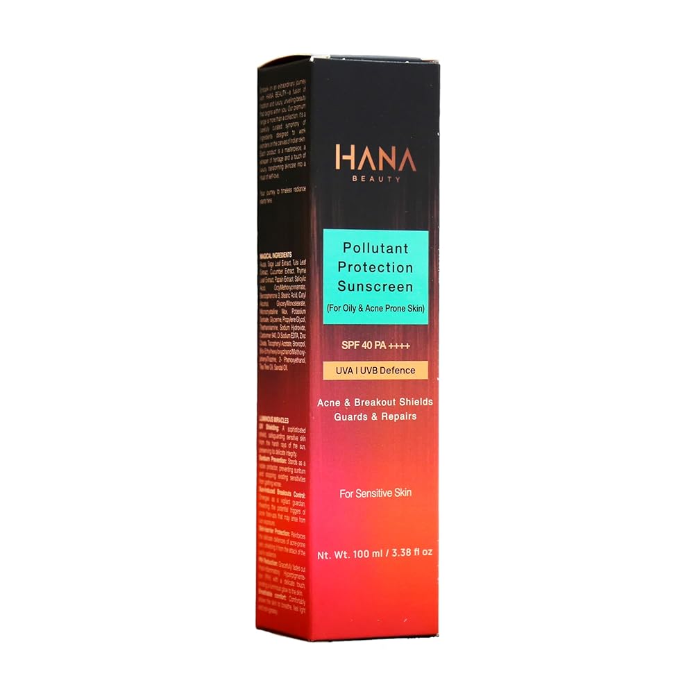 Hana Beauty Pollutant Protection Sunscreen (For Oily & Acne Prone Skin) SPF 40 PA++++ | UVA & UVB Protection | Hydrating, Lightweight & Non-Greasy | Quick Absorbing | Oily &...