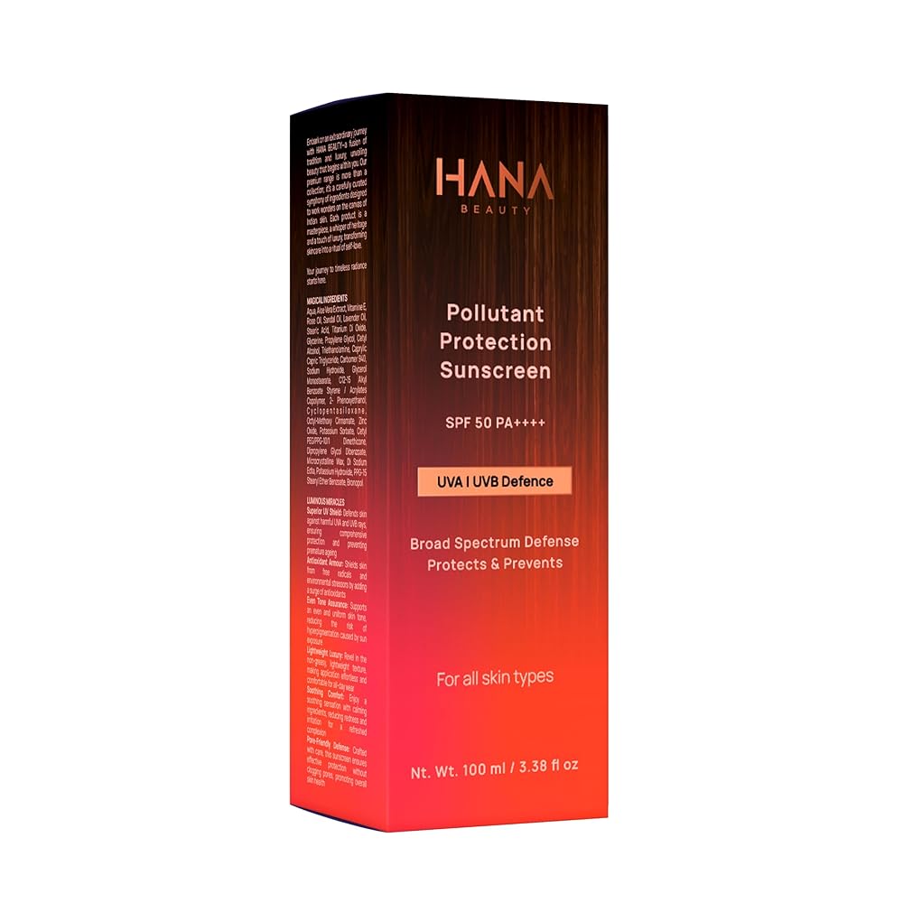 Hana Beauty Pollutant Protection Sunscreen with SPF 50 PA++++ | UVA & UVB Protection | Broad Spectrum Defense | Hydrating, Lightweight & Non-Greasy | Quick-Absorbing | No White...