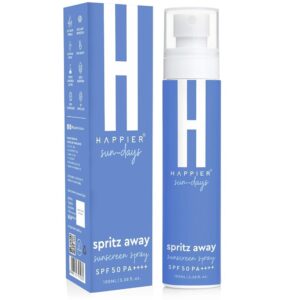 Happier Sunscreen Spray SPF 50 PA++++ | Hydrating Sunscreen Spray for Face & Body | Water Resistant, Broad Spectrum, Non-greasy, No White Cast, Lightweight, Long-lasting...