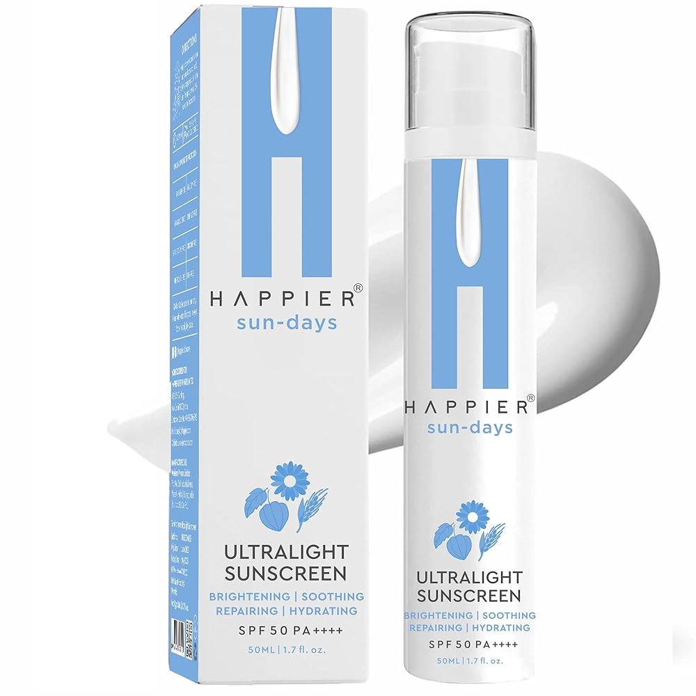 Happier Ultralight Sunscreen Gel SPF 50 PA++++ | 3-in-1 Sunscreen, Moisturizer and Serum | Sunscreen Gel For Men & Women | Lightweight, Non-Greasy, Fast Absorbing, No White Cast...
