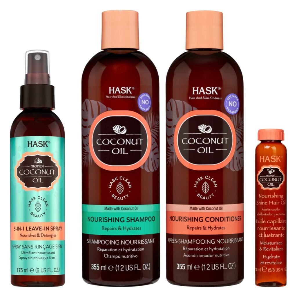 Hask Coconut Oil Nourishing Kit - Shampoo, Conditioner, Spray & Hair Oil Combo - Hask