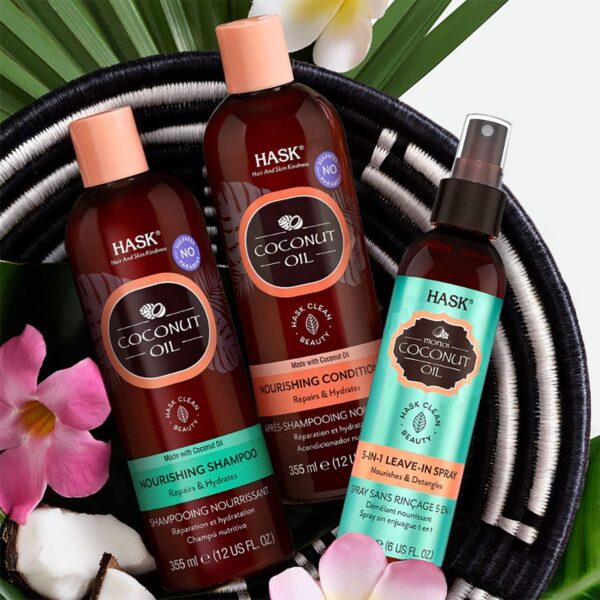 Hask Coconut Oil Nourishing Kit - Shampoo, Conditioner, Spray & Hair Oil Combo - Hask