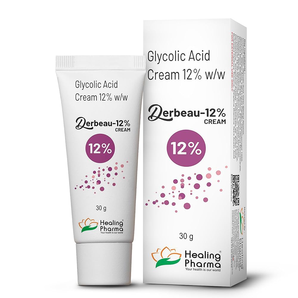 Healing Pharma - Derbeau 12% Glyco-lic Acid Cream with Aloe Vera For Acne, Scars, Melasma, Hyperpigmentation - 30g