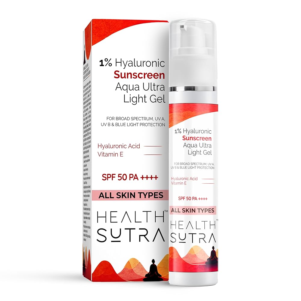 Health Sutra 1% Hyaluronic Aqua Ultra Light Gel Sunscreen — SPF 50 PA++++ | UVA/UVB & Blue Light Protection | Intense Hydration | Lightweight & Non-Greasy | Suitable for All...