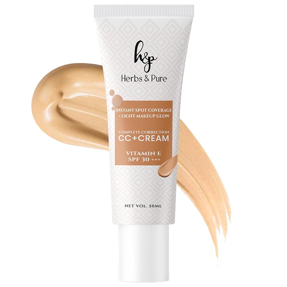 HERBS & PURE CC+ Cream SPF30PA+++ With Vitamin E|Instant Spot Coverage, Light Makeup Glow|Tinted Moisturizer|Lightweight|Natural Coverage|Long Lasting|Evens Skin Tone,50ML