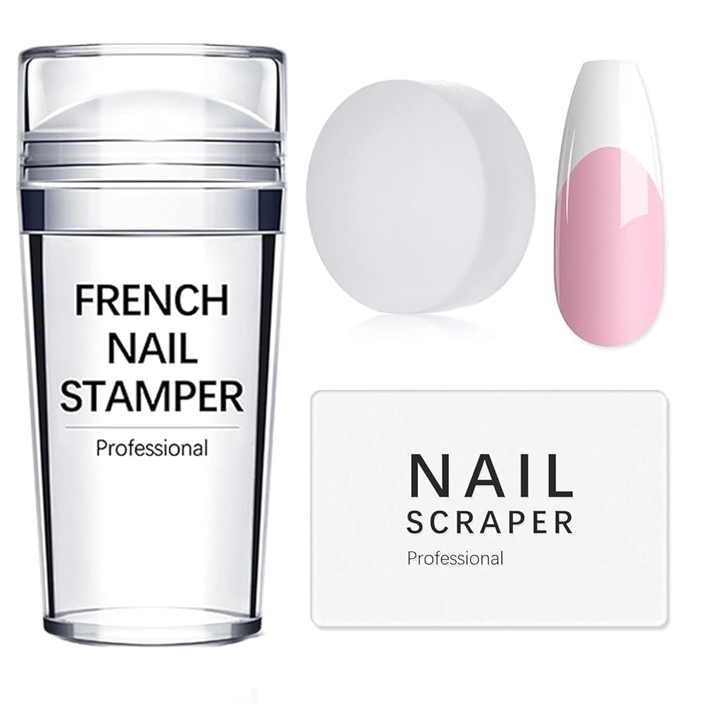HETNIT French Tip Nail Stamp Scrapers and Replaceable Stampe, Manicure Tools Professional, Heads DIY Nail Art Tools, 100-Time Using Soft Nail Stamper, Jelly Nail Stamper...