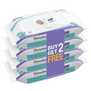 Himalaya Gentle Baby Wipes with Lid, 72 wipes - Buy 2 Get 2 Free |100% Biodegradable Plant-based fabric | Indian Lotus & Aloe Vera | Skin Friendly pH| Extra Soft