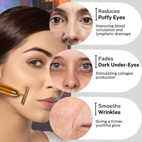 House of Beauty 24K Face Massager Kit For Undereye Puffiness, Dark Circles,Face Tightening (3 Pc) - House of Beauty