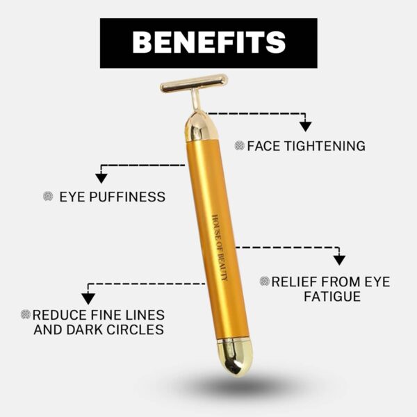 House of Beauty 24K Face Massager Kit For Undereye Puffiness, Dark Circles,Face Tightening (3 Pc) - House of Beauty