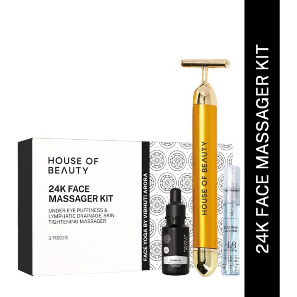 House of Beauty 24K Face Massager Kit For Undereye Puffiness, Dark Circles,Face Tightening (3 Pc) - House of Beauty