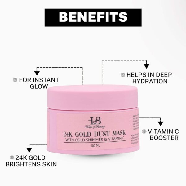 House of Beauty 24K Real Gold Dust Face Mask-Bridal Party Instant Glow W/T Niacin& Vit-C (100 ml) - House of Beauty