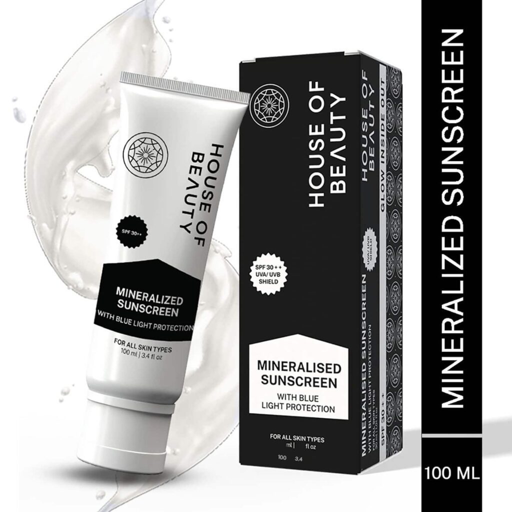 House of Beauty Mineral Sunscreen for Kids & Adults with Spf30++ & Blue Light Protection (100 ml) - House of Beauty