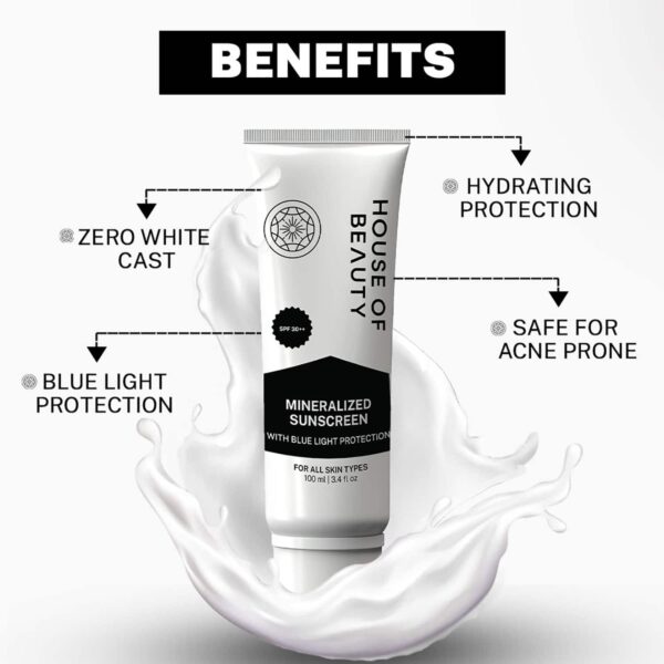 House of Beauty Mineral Sunscreen for Kids & Adults with Spf30++ & Blue Light Protection (100 ml) - House of Beauty