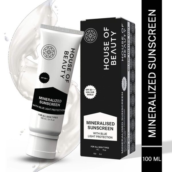 House of Beauty Mineral Sunscreen for Kids & Adults with Spf30++ & Blue Light Protection (100 ml) - House of Beauty
