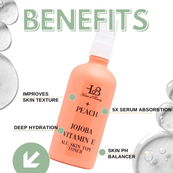 House of Beauty Peach+Jojoba Toner-All Skin Types - Dry, Combination, & Sensitive Skin (100 ml) - House of Beauty