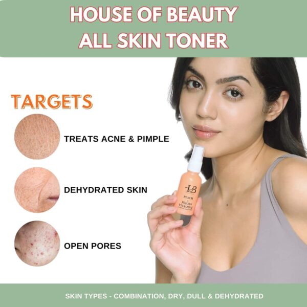 House of Beauty Peach+Jojoba Toner-All Skin Types - Dry, Combination, & Sensitive Skin (100 ml) - House of Beauty