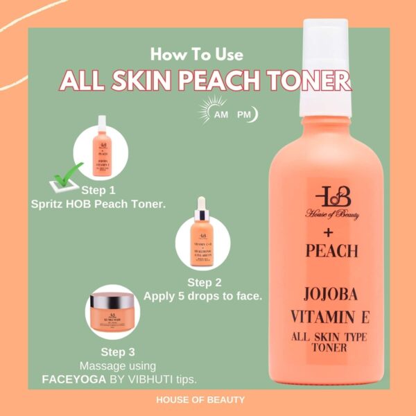 House of Beauty Peach+Jojoba Toner-All Skin Types - Dry, Combination, & Sensitive Skin (100 ml) - House of Beauty
