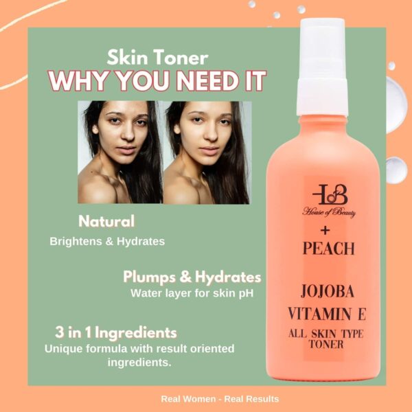 House of Beauty Peach+Jojoba Toner-All Skin Types - Dry, Combination, & Sensitive Skin (100 ml) - House of Beauty