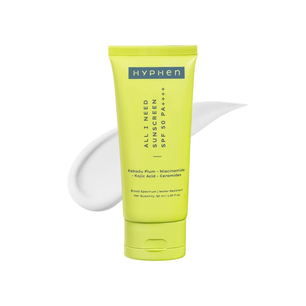 Hyphen All I Need Sunscreen SPF50 PA++++ | Brightens with Niacinamide, Kojic Acid, Vit C Rich Kakadu Plum | Lightweight Non-Greasy UVA/B Protection | Oily, Dry, All Skin Types |...