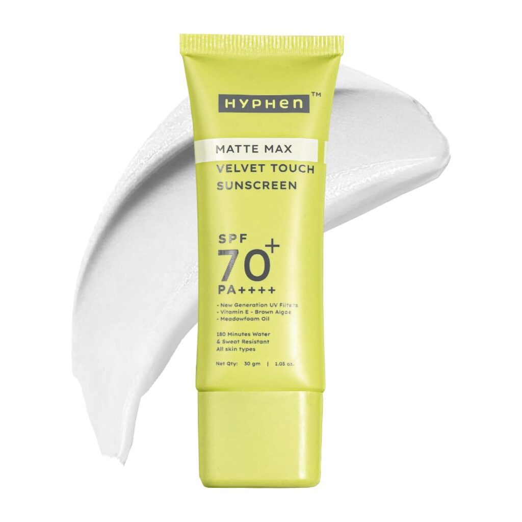 Hyphen Matte Max Velvet Touch Sunscreen Spf 70+ Pa++++|Sun Protection|Sun Shield|Moisturizes And Soothes Skin|12 Hrs Uva-Uvb Protection|Sunscreen Spf No White Cast, Combination...