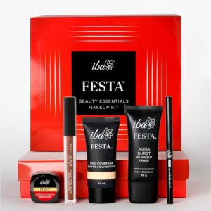 Iba Festa Beauty Essentials Makeup Kit for Women | 5 in 1 Makeup | Contains: Liquid Lipstick, Kajal, Primer, Foundation, Lip & Cheek Tint | Long Lasting Makeup Kit Combo With...