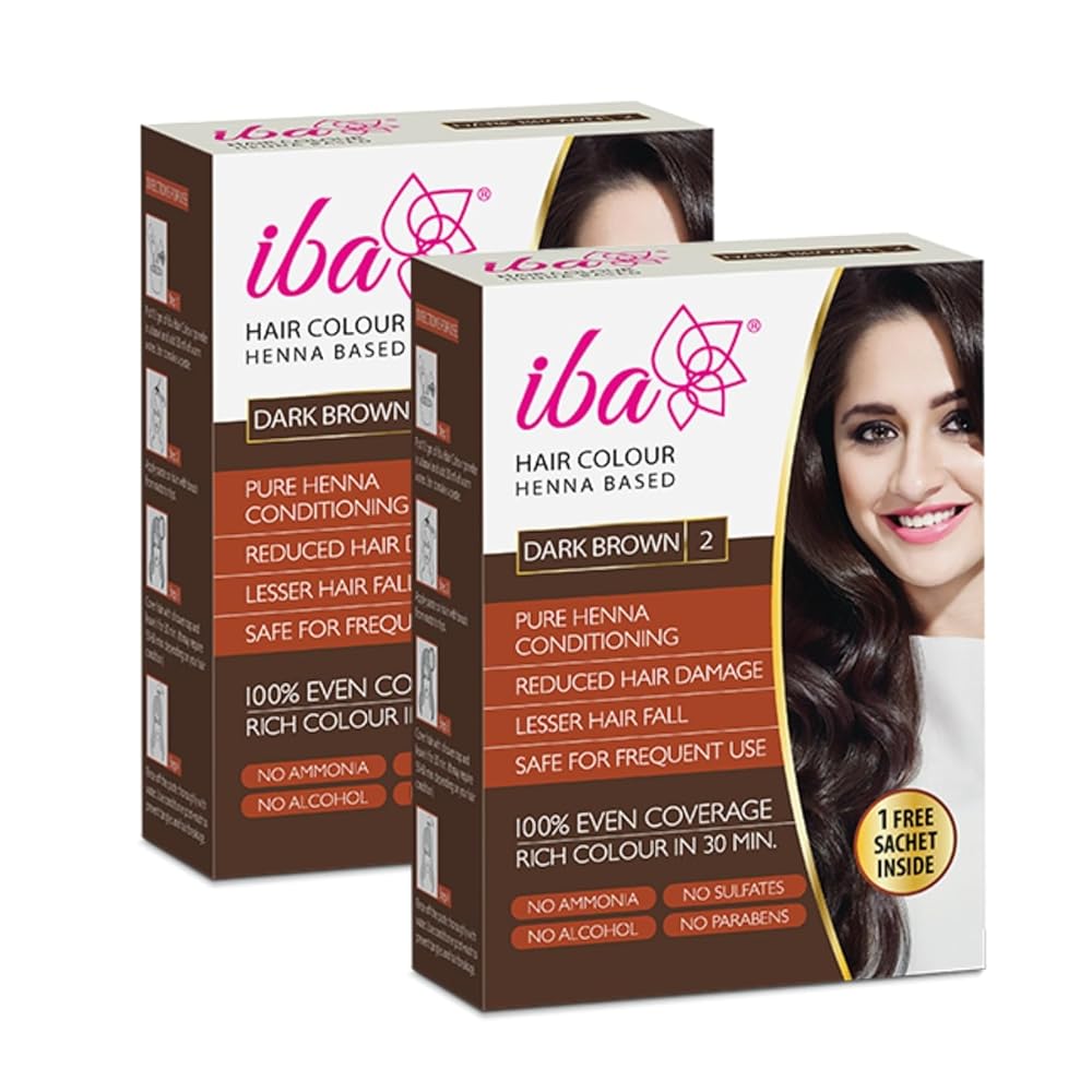 Iba Hair Colour for Women - Dark Brown, 70g (Pack of 2) | 100% Pure Henna Based Powder Sachet | Natural Hair Colour & Long Lasting with Conditioning Formula| Reduced Hair Fall &...