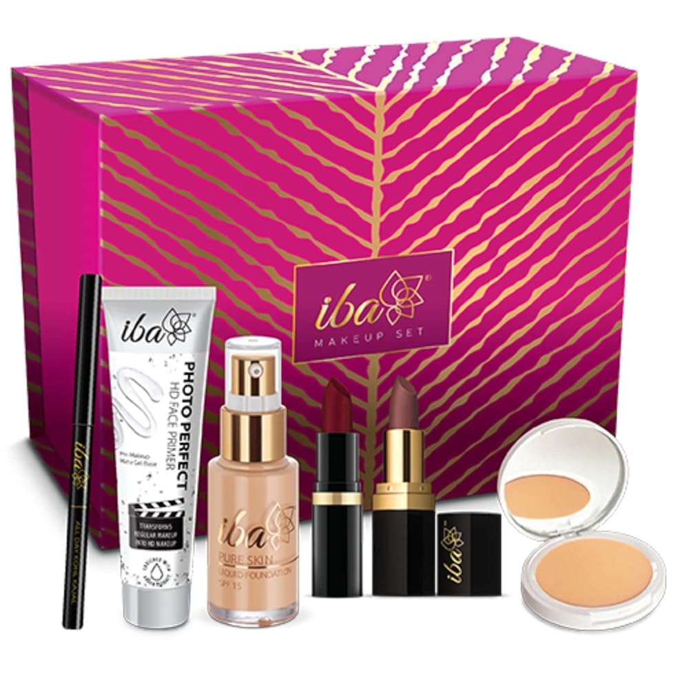 Iba Makeup Gift Set for Women (Dusky) | Foundation, Compact, Primer, Lipsticks, Kajal | Long Lasting | Full Coverage | Bridal Makeup Kit for Women | 100% Vegan & Cruelty-Free (6...