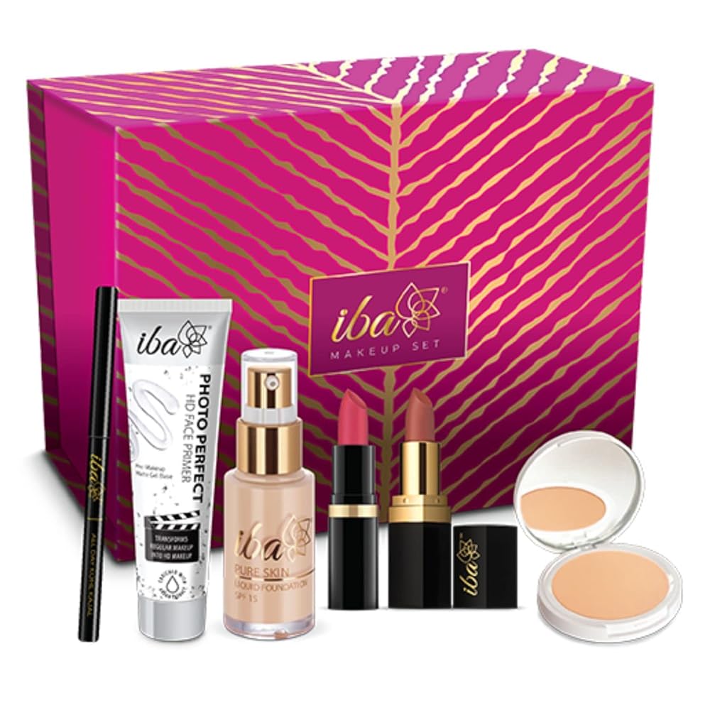 Iba Makeup Gift Set for Women (Fair) | Foundation, Compact, Primer, Lipsticks, Kajal | Long Lasting | Full Coverage | Bridal Makeup Kit for Women | 100% Vegan & Cruelty-Free (6...