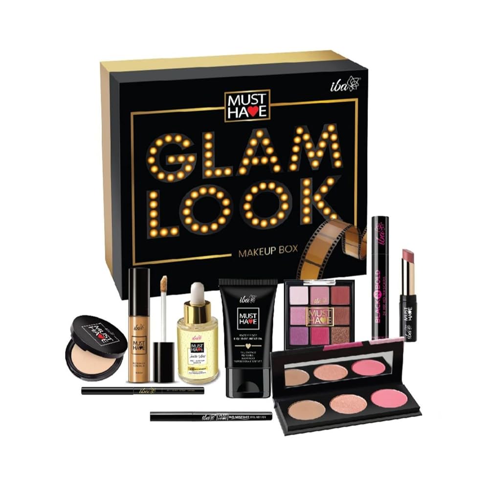 Iba Must Have Glam Look Makeup Box Fair for Women | Pre Makeup Serum | Waterproof Foundation | Matte Compact | Concealer | Transfer Proof Lipstick | 3 in 1 Face Palette with...